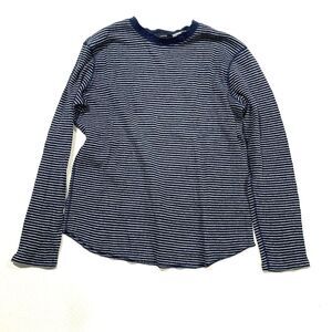 Vince Men's Thermal Waffle Knit Crewneck Sweatshirt Navy/Gray Stripe Size large